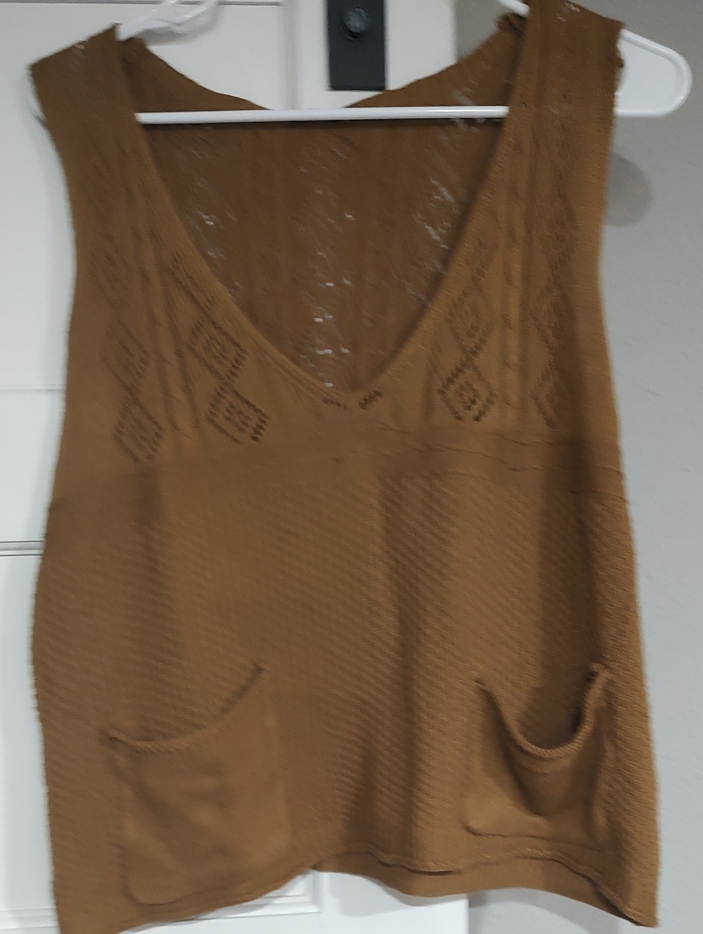 Cozy Knit Sleeveless Pocket Vest Top - Caramel Xl